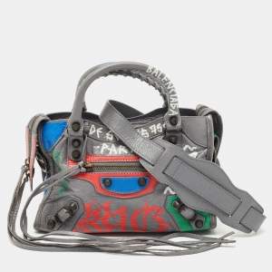 Balenciaga Gris Pyrite Graffiti Leather Mini RH Classic City Bag