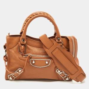 Balenciaga Brown Leather Mini Classic Metallic Edge City Bag