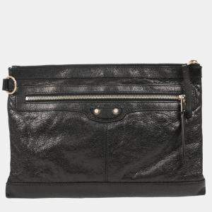 Balenciaga Black Lambskin Clip M Clutch Bag