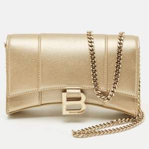 Balenciaga Gold Leather Hourglass Wallet on Chain
