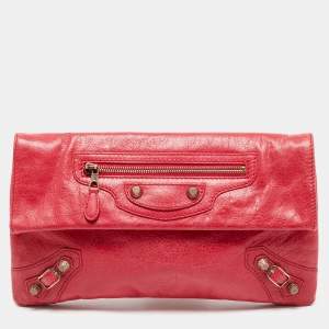 Balenciaga Coral Pink Leather RH Classic Envelope Clutch