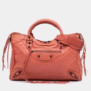 Balenciaga Red Lambskin Motocross Classic City Satchel