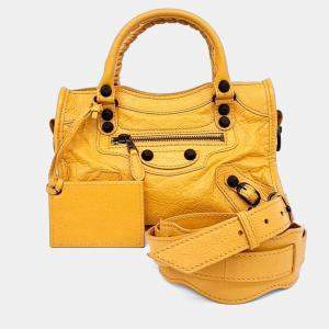 Pre Owned Balenciaga Yellow Leather Mini Motor Bag