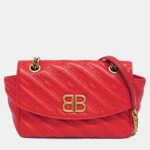Balenciaga BB Logo Red Leather Shoulder Bag