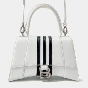 Balenciaga X Adidas Hourglass Small White Leather Shoulder Bag