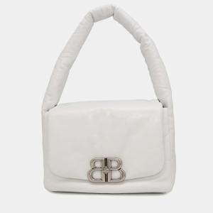 Pre Owned Balenciaga Monaco Small White Leather Sling Bag 
