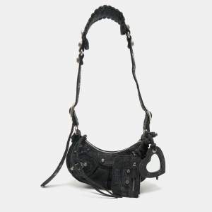 Pre Owned Balenciaga Black Denim Monogram XS Le Cagole Shoulder Bag