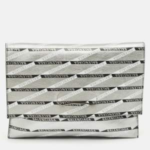 Balenciaga Silver Monogram Leather Plastic Bag Tote