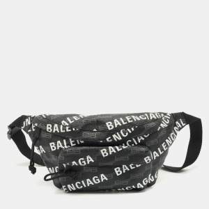 Balenciaga Black BB Monogram Coated Canvas Logo Medium Signature Belt Bag