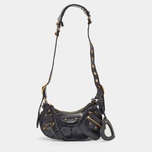 Balenciaga Black Croc Embossed Leather XS Le Cagole Shoulder Bag