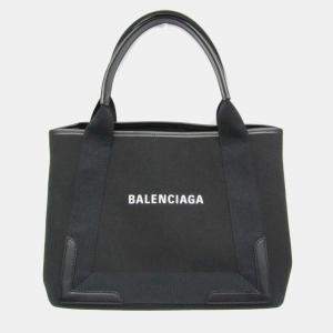 Pre Owned Balenciaga Navy Cabas S Black Canvas Leather Tote Bag