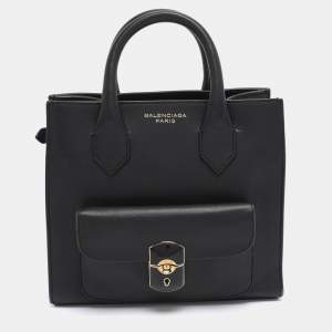 Pre Owned Balenciaga Black Leather Mini Padlock All Afternoon Tote