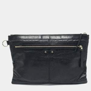 Pre Owned Balenciaga Black Leather Clip L Clutch