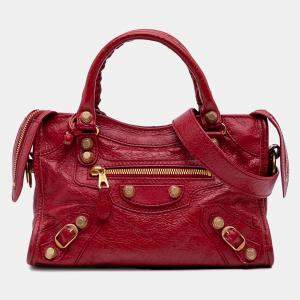 Pre Owned Balenciaga Red Mini Lambskin Motocross City Giant 21 Satchel