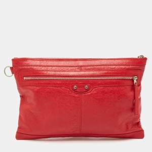 Pre Owned Balenciaga Red Leather Clip L Clutch