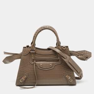 مملوكة مسبقًا Balenciaga Beige Croc Embossed Leather Small Neo Classic City Bag