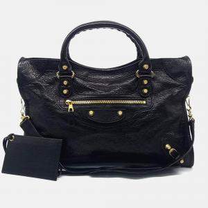 Pre Owned Balenciaga Black Leather New Giant City Bag