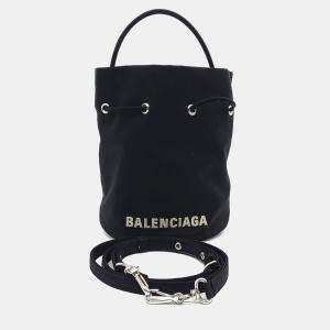 Balenciaga Black Fabric Wheel Drawstring Bucket Bag XS