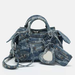 Pre Owned Balenciaga Blue BB Denim XS Neo Cagole Bag