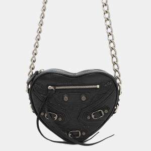 Pre Owned Balenciaga Luca Goal Heart ChainShoulder Black Lambskin