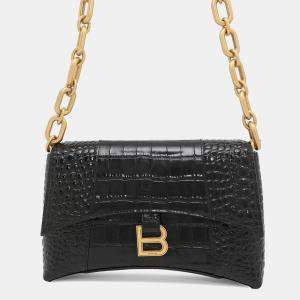 Pre Owned Balenciaga Downtown ChainShoulder Bag Black Croco embossed leather Size XS