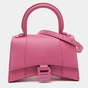 Pre Owned Balenciaga Pink Leather XS Hourglass Top Handle Bag