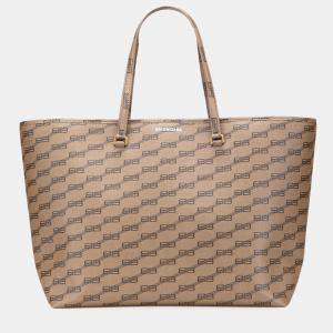 Pre Owned Balenciaga Brown Large BB Monogram Coated Canvas Signature East West Shopper Bag
