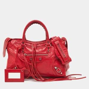 مملوكة مسبقًا Balenciaga Red Leather Motorcycle Classic City Small Logo Strap Bag