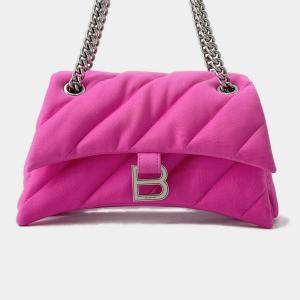 Pre Owned Balenciaga Crush Pink Quilted Nylon Shoulder Bag