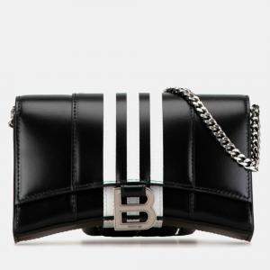 Pre Owned Balenciaga X Adidas Hourglass Crossbody Chain Wallet Shoulder Bag Black White Leather