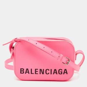 Pre Owned Balenciaga Neon Pink Leather XS Ville Camera Bag