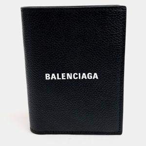 Pre Owned Balenciaga Black Leather Vertical Bifold Wallet