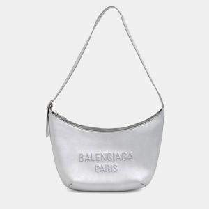 Pre Owned Balenciaga Silver Leather Mary Kate Sling Shoulder Bag