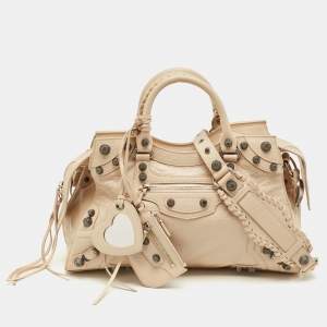 Pre Owned Balenciaga Light Beige Leather Neo Cagole City Tote