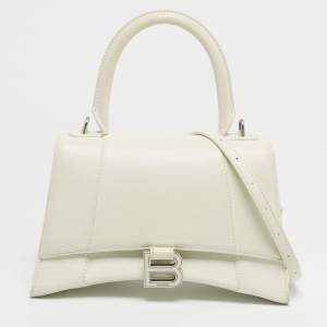 Pre Owned Balenciaga White Leather Small Hourglass Top Handle Bag