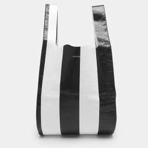 Pre Owned Balenciaga Black/White Leather Supermart Shopper Tote