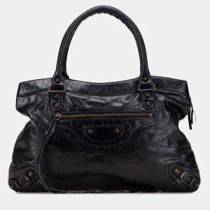 Pre Owned Balenciaga Black Chevre Motocross Classic Purse Bag