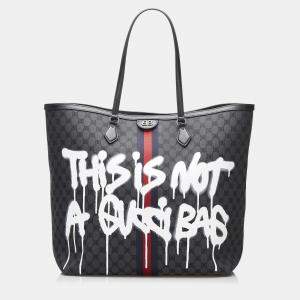 Pre Owned Balenciaga Black The Hacker Project Graffiti BB Supreme Tote