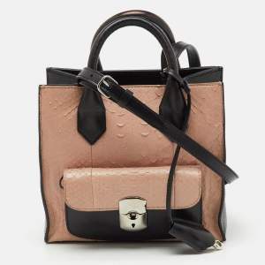 Pre Owned Balenciaga Black/Peach Leather and Python Padlock Mini All Afternoon Tote