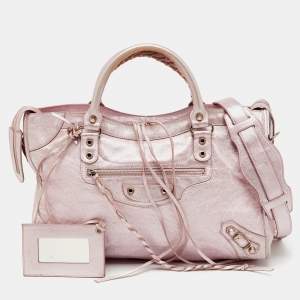 Pre Owned Balenciaga Metallic Rose Pink Leather Agneau Classic S City Tote
