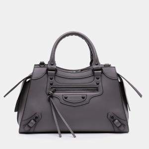 Pre Owned Balenciaga Grey Small Smooth Calfskin Motocross Neo Classic City Satchel