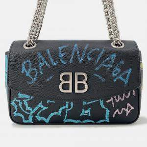 Pre Owned Balenciaga Graffiti Chain shoulder Black/Blue Leather