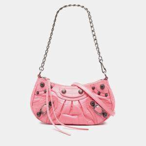 Pre Owned Balenciaga Pink Mini Embossed Leather Motocross Le Cagole