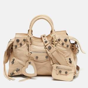 Pre Owned Balenciaga Light Beige Leather Neo Cagole City Tote