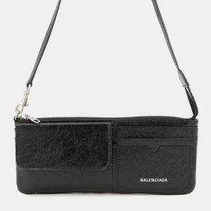 Pre Owned Balenciaga Logo Superbusy Shoulder Bag Black Leather