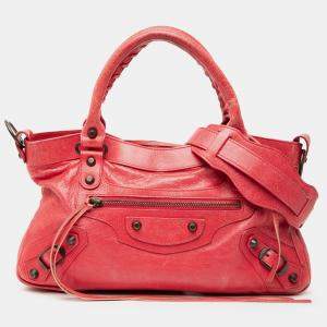 Pre Owned Balenciaga Red Lambskin Motocross Classic First Satchel