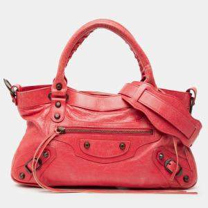 Pre Owned Balenciaga Red Lambskin Motocross Classic First Satchel