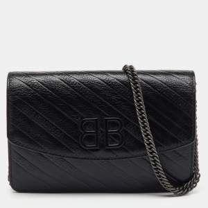 Pre Owned Balenciaga Black Leather BB Wallet on Chain