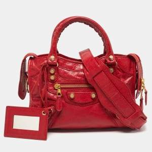 Pre Owned Balenciaga Red Leather Mini Classic City Bag