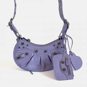 Pre Owned Balenciaga Le Cagole XS Shoulder Bag Crocodile Embossed Calfskin